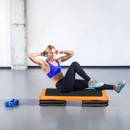 ZenStyle 43" Adjustable Aerobic Stepper Bench with 4/6/8 Inch Risers, Non-Slip Surface for Cardio, Strength Training & Home Fitness Workout - color: Orange