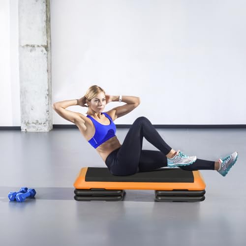 ZenStyle 43" Adjustable Aerobic Stepper Bench with 4/6/8 Inch Risers, Non-Slip Surface for Cardio, Strength Training & Home Fitness Workout - color: Orange