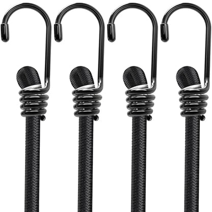 Bungee Cords with Hooks - Latex Made Heavy Duty Weatherproof & UV - Resistant Elastic Bungee Straps (Black, 80 Inches - Pack of 4) - size: 80 Inches - Pack of 4