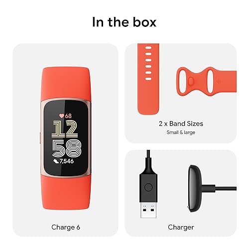 Google Fitbit Charge 6 - Fitness Tracker - Gold/Coral - color: Gold Case w/ Red Band