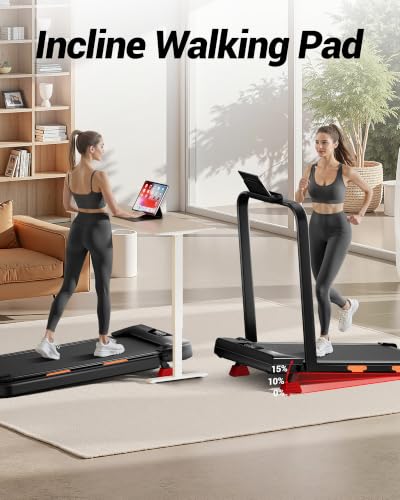 15% Incline Walking Pad Treadmill, Under Desk Treadmills for Home