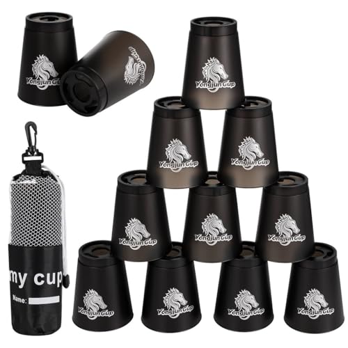 yeesport 12 Sport Stacking Cups Black Training Game for Kids & Adults - color: Black