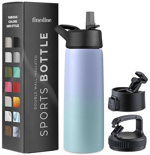 FineDine Insulated Water Bottle with Straw, 25 Oz, Powder Steel Blue Blend - color: Powder Steel Blue Blend, size: 25 Ounces