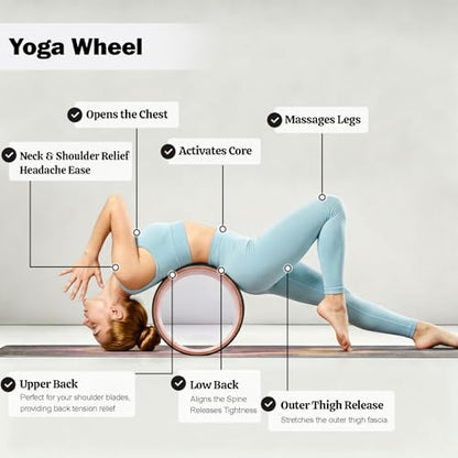 Cryfokt Yoga Wheel, High Density PU Roller for Back Pain Relief - color: Wood grain inner ring