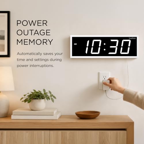 Ivation Large Digital Wall Clock with Big LED Display & Timer, 24" - color: White, size: 24" x 8"