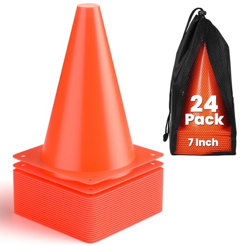 GHB Soccer Cones 7" 9" of 12 24 Pack Disc Soccer Sport Cones - color: 7" 24Pcs Orange