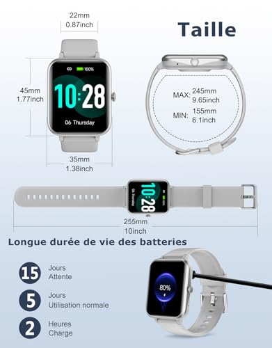 GRV Smart Watch for Men Women, Bluetooth Call, for iPhone Android Gray - color: Gray
