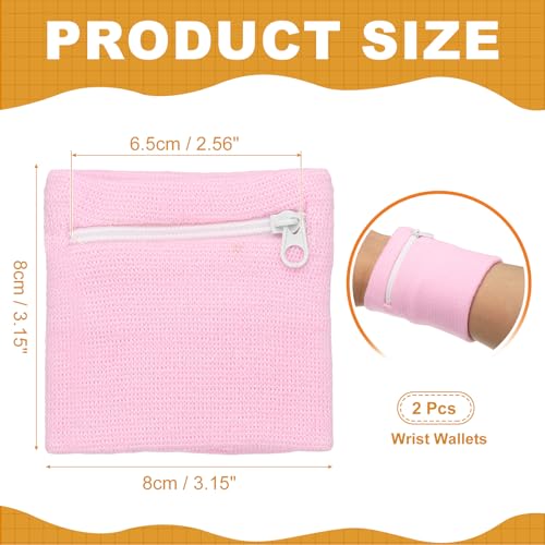 Wrist Wallet Wristband with Zipper, Cotton Wrist SweatBands Sports Absorb Sweat Wristbands - color: Pink