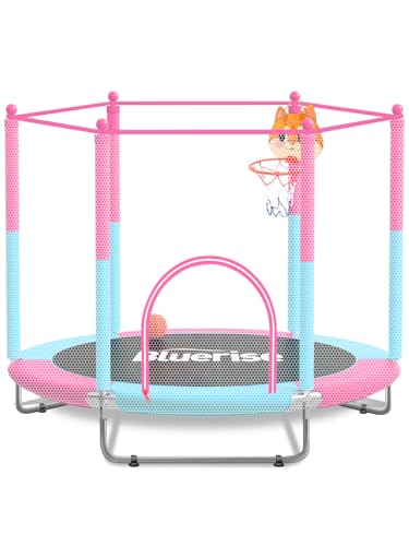 BLUERISE 60" Indoor&Outdoor with Enclosure 5FT Trampoline for Kids Gifts - color: Pink - Classic