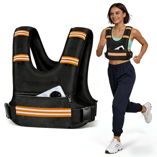Weighted Vests for Women Men,8/12/16/20/25lb with Adjustable Straps, Reflective Stripe & Storage Pockets - Ideal for Running, Fitness Training - size: 16LB