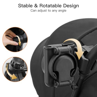 Gromast 3 in 1 Foldable Stroller Cup Holder with Phone Holder, 360° Rotatable Bottle Holder, Universal Cup Holder for Baby Stroller, Tricycle - Black - color: Black-3-in-1