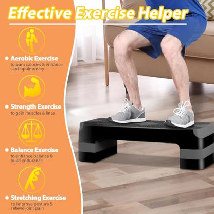 ZENY 26.5 inch Aerobic Step Platform with 4 Step Risers, 400 lbs Capacity - color: Grey