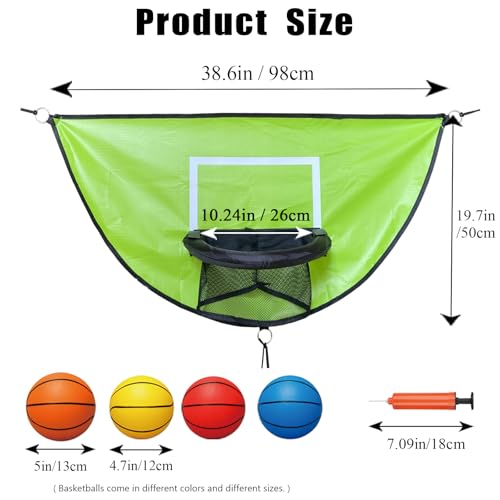Trampoline Basketball Hoop, with Pump and 4 Mini Balls, Easy to Install, Universal Trampoline Accessories, Trampolines Basketball for Dunking - color: Green