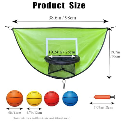 Trampoline Basketball Hoop, with Pump and 4 Mini Balls, Easy to Install, Universal Trampoline Accessories, Trampolines Basketball for Dunking - color: Green