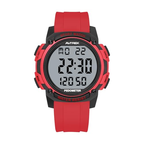 AVTREK Pedometer Watch for Walking Steps and Miles No Bluetooth/APP Needed - color: Red