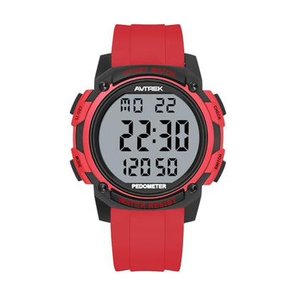 AVTREK Pedometer Watch for Walking Steps and Miles No Bluetooth/APP Needed - color: Red
