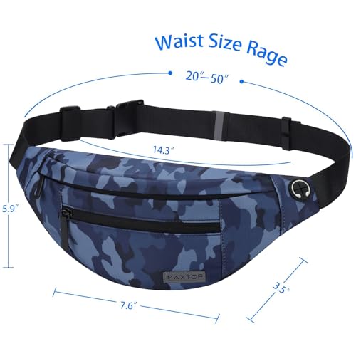 MAXTOP Large Fanny Pack Cross Body Bag Camo Belt Bag with Headphone Jack - color: Camo Gray Blue