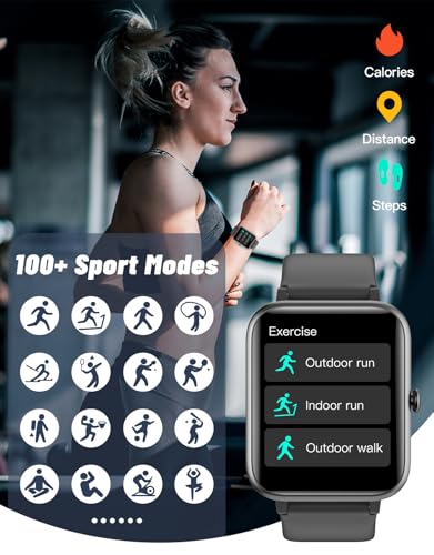GRV Smart Watch for Men Women, Bluetooth Call, for iPhone Android Black - color: Black