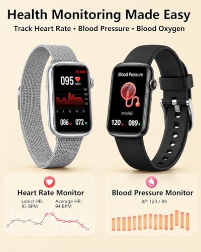MorePro Health Fitness Tracker, 24/7 Heart Rate Monitor with Blood Pressure, Blood Oxygen, Sleep Tracking, IP68 Waterproof Activity Trackers with Step Counter, Compatible with iOS Android - color: Milanese Silver