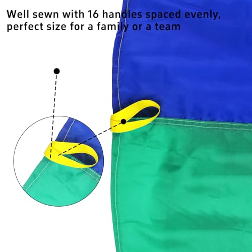 Parachute 13ft/ 16.4ft/ 20ft - Kids Play Gymnastics Parachute with Handles for Group Team Cooperative Games,Indoor Outdoor Gym Class Rainbow Parachute Birthday Church VBS Activity Supplies - size: 12ft