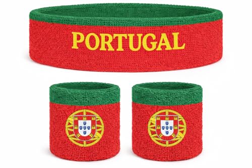 Suddora Country Headband & Wristbands Set (Includes 2 Wrist & 1 Head Sweatband), Highly Moisture Wicking - color: Portugal