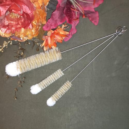 NewFerU Bottle Brushes Thin Long Handle X 3, Natural Boar Bristle Set - color: Natual - 3 Piece Set