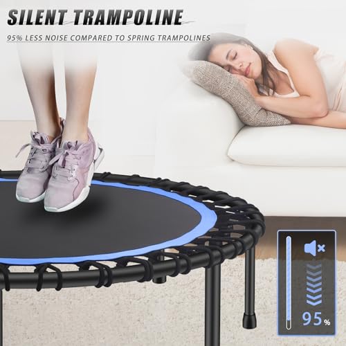 Newan 40"-48" Silent Mini Trampoline Fitness Trampoline Bungee Rebounder Jumping Cardio Trainer Workout for Adults-Max Limit 330lbs - color: 48" Round blue (have Handle)