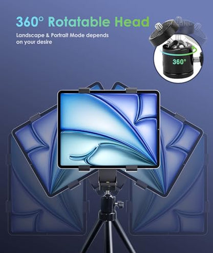 6amLifestyle iPad Tripod Mount Adapter with 360° Rotatable Ball Head, iPad Holder for Tripod, Fits 5" to 11" Tablets for Video Recording, Compatible with Mini, Air, Pro 9.7/10.5/11
