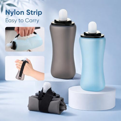 Handheld Running Water Bottle 350ml, Collapsible Silicone Water Bottle with Strap, Leak-Proof, for Running, Hiking, Cycling, Travel (Blue) - color: Blue