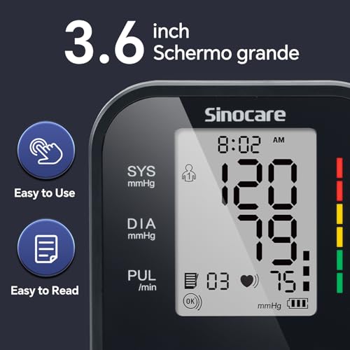 Sinocare Blood Pressure Monitor, Upper Arm Blood Pressure Monitors for Home Use, Adjustable Arm Cuff 8.6"-16.5", One-Button Operation, Dual User, Accurate & Practical (Black) - color: Black