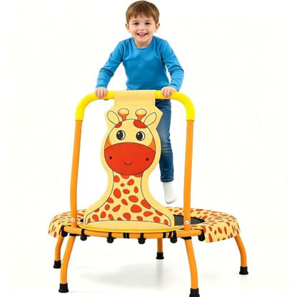GYMAX Toddler Trampoline, 175lbs Springfree Kids Trampoline with Padded Handlebar & No-Gap Safety Cover, Small Mini Indoor Trampolines for Boys and Girls - color: Giraffe