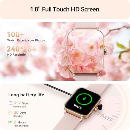 Smart Watch for Women Android & iPhone, Alexa Built-in, IP68 Waterproof Activity Fitness Tracker with Bluetooth Call (Answer/Make), 1.8" Smartwatch with Heart Rate/SpO2/Sleep Monitor, 100+ Sports Mode - color: Pink