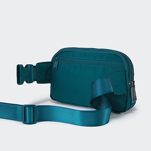 Pander Nylon Fanny Pack Belt Bag for Women with 5 Zipper Pockets - color: Teal Blue