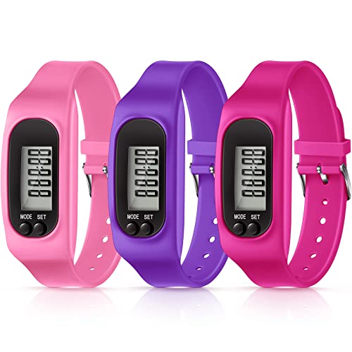Kenning 3 Pcs Walking Running Pedometer Watch - color: Pink, Purple, Rose