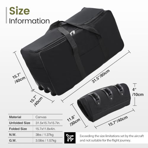 REDCAMP 85L/120L/140L Foldable Duffle Bag with Wheels, Large Travel Duffel Bag - color: Black