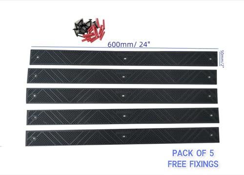 5 Pack 24" x 2" (600mm x 50mm) Non-Slip Decking Strips | Hard Wearing Polypropylene with Fixings | Outdoor Safety for Decks, Steps & Ramps | 10+ Year Lifespan (Black) - color: Black