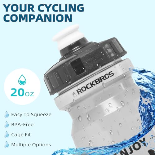 ROCKBROS Bike Water Bottle 20oz-25oz Squeeze Cycling Water Bottle BPA Free - color: 20oz Transparent Black, style: 2 Pack