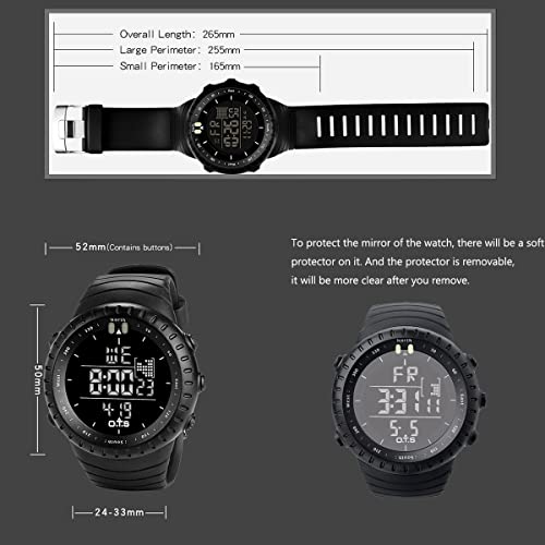 PALADA Men's Digital Sports Watch Waterproof Tactical Watch with LED Backlight Watches for Men - color: Black