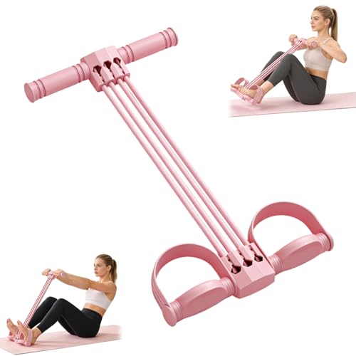Pedal Resistance Bands with Handles,Yoga Pedal Puller,Home Gym Workout Equipment, Upgrade 6-Tube Natural Rubber Foot Pedal Resistance Band for Stretching Workout, Abdomen Arms Legs Training - color: Pink