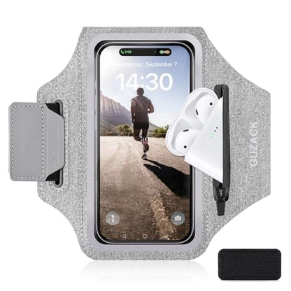 GUZACK Running Armband with Key Pockets & Card Slot, Up to 6.9", Medium - color: Gray (Up to 6.9"), size: M