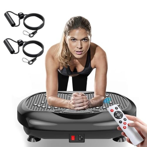 Natini Vibration Plate Exercise Machine, 990 Speed Levels Whole Body Vibrating Plate for Lymphatic Drainage, Home Workout Equipment with Resistance Bands, Remote, 330 lbs Capacity for Home Gym - color: Black
