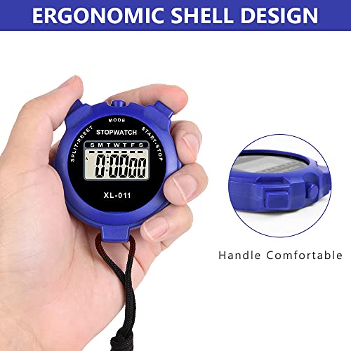 Vicloon Digital Timer, Simple Sport Timer with Large Display, Single Lap Split Stopwatch, 12/24 Hour Clock Alarm Date for Coaches Kids Training Swimming Running (Blue) - color: Blue