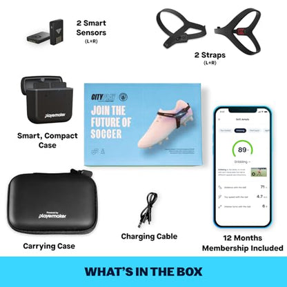 Playermaker CITYPLAY Soccer Tracker Kit Medium + Red Medium Straps, Smart Soccer Tracker for Cleats, Track 25+ Technical & Physical Metrics, Advanced Than GPS