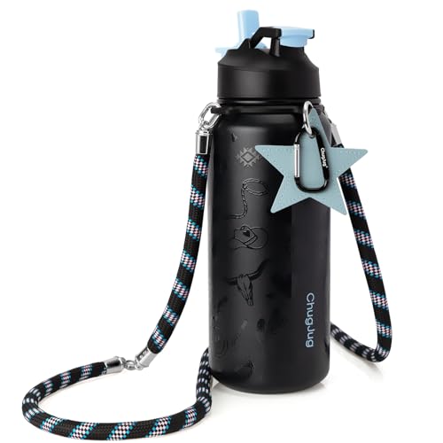 Cute Water Bottle with Strap, 40oz Insulated Stainless Steel Bottle for Girls, Travel & Daily Carry, Leak-Proof, Straw & Spout Lid, BPA-Free, Keeps Drinks Cold - color: Midnight Desert, size: 40 Ounces