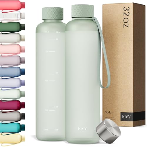 KIVY Slim Water Bottle 32oz Tritan - Lightweight & Shatterproof - BPA-Free - color: Light Green, size: 32 Ounces