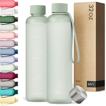 KIVY Slim Water Bottle 32oz Tritan - Lightweight & Shatterproof - BPA-Free - color: Light Green, size: 32 Ounces