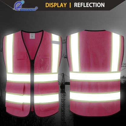 Hi Vis Reflective Safety Vest for Men Women,EK175,Hot Pink,s - color: Pink, size: Small