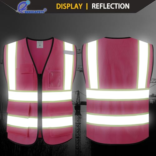 Hi Vis Reflective Safety Vest for Men Women,EK175,Hot Pink,L - color: Pink, size: Large