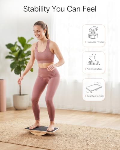 StrongTek Wooden Balance Board, Basic Rocker or Advanced 360° Wobble - color: Standard-Basic
