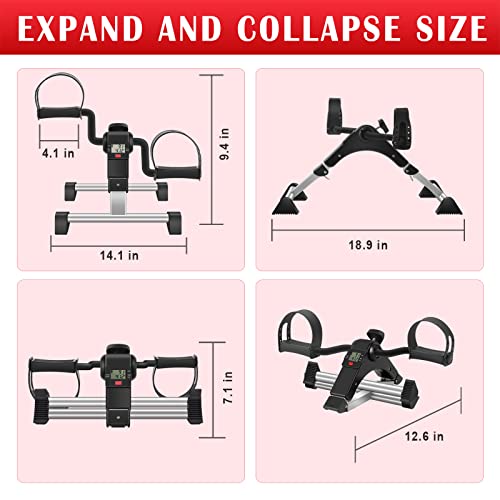 TABEKE Under Desk Bike Pedal Exerciser, Fully Assembled Mini Exercise Bike for Leg and Arm Workouts, Foldable Desk Bike Peddler Machine for Seniors with Clear LCD Display & Adjustable Resistance